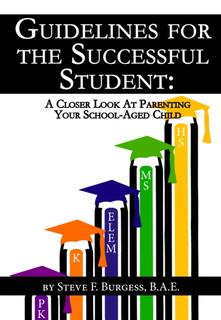 Book cover of "Guidelines For the Successful Student: A Closer Look At Parenting Your School-Aged Child"  A vector image of colorful pencils wearing matching graduation caps.